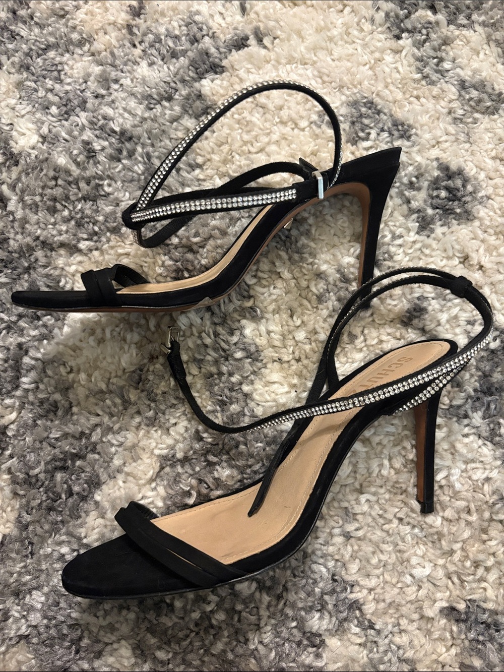 SCHUTZ Black Rhinestone Wrap-Ankle Heeled Sandals - Picture 2 of 4